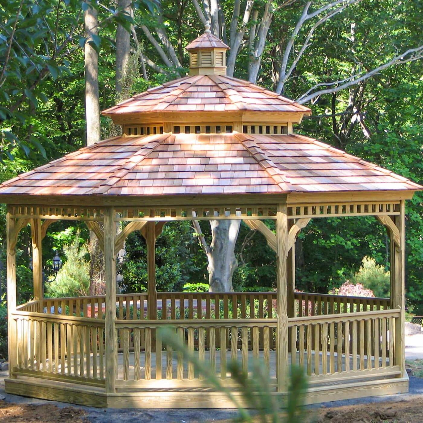 The Wood Octagon Gazebo 3 Double roof on wood octagon gazebo