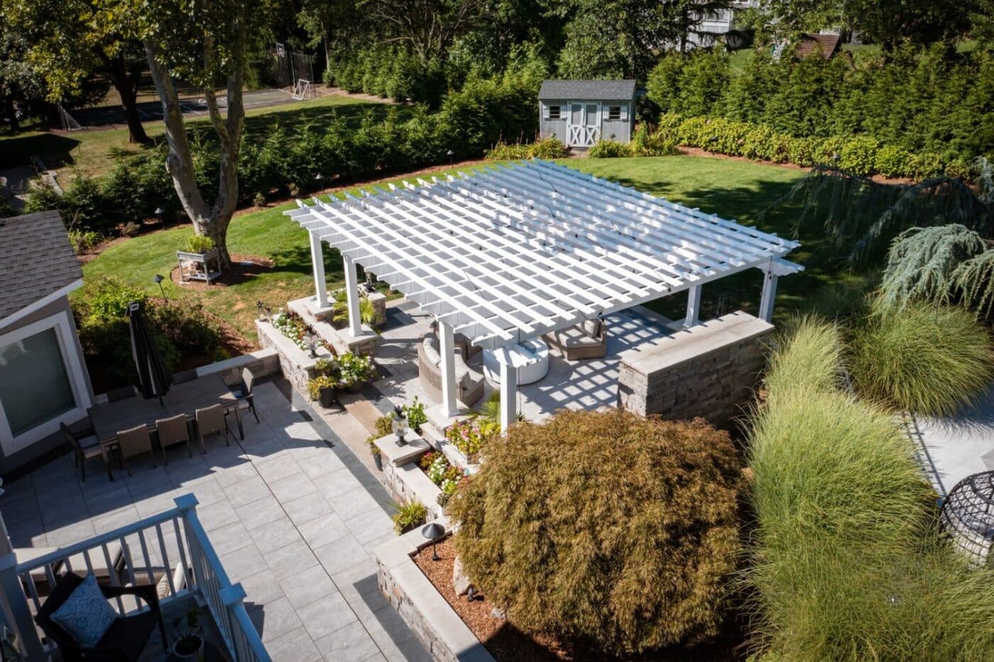 Aerial view of 18x22 Carolina Vinyl Pergola
