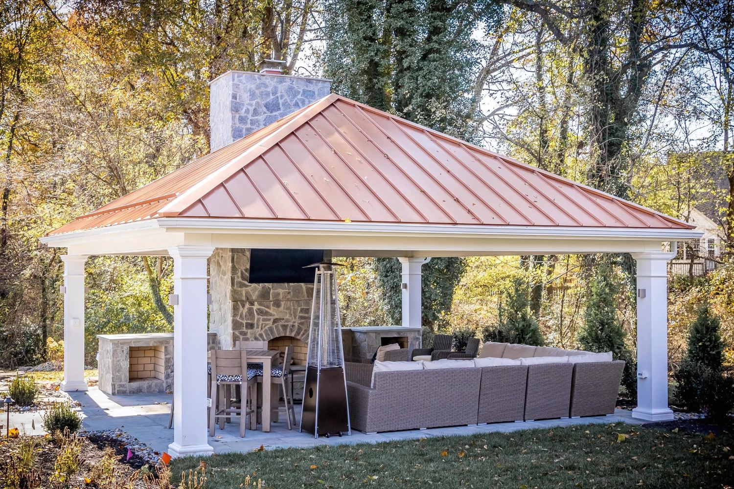 Caribbean Vinyl Pavilion with seating and entertainment area.