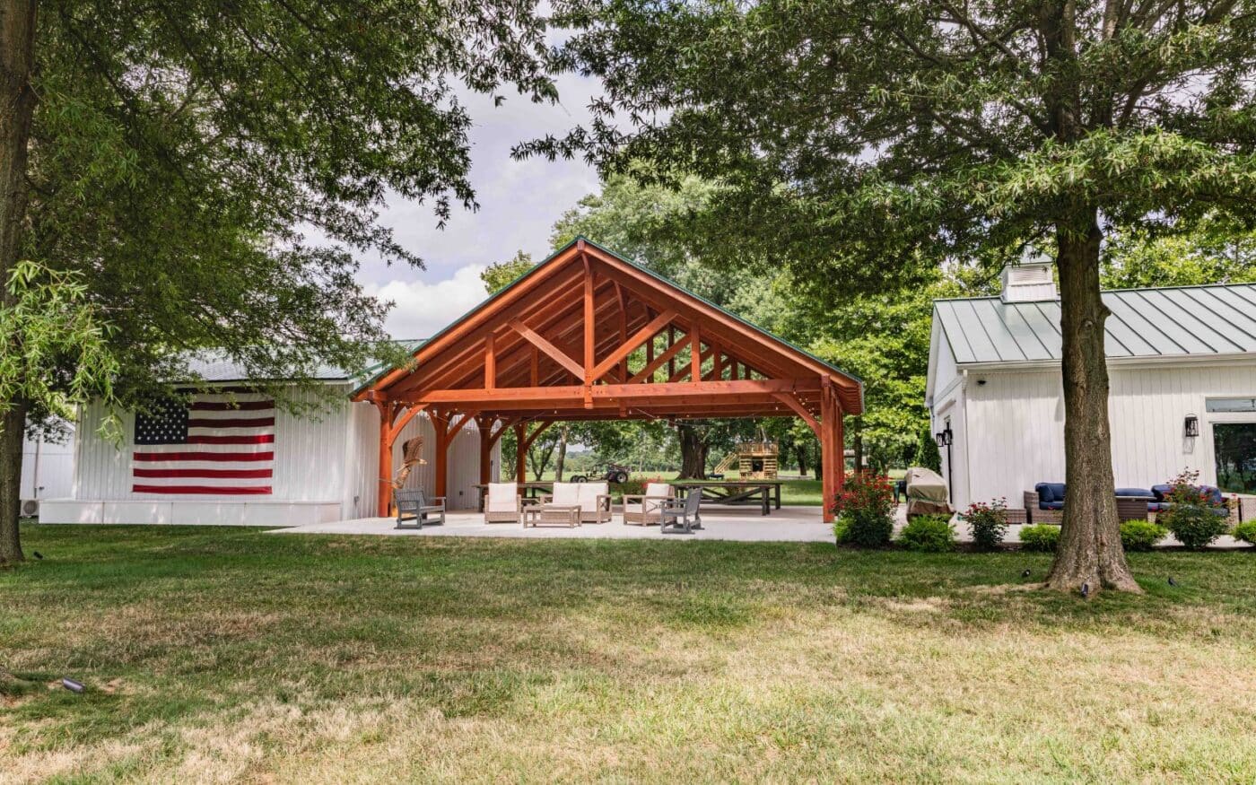 Back view of 38x30 Kingston Pro Timber Frame Pavilion