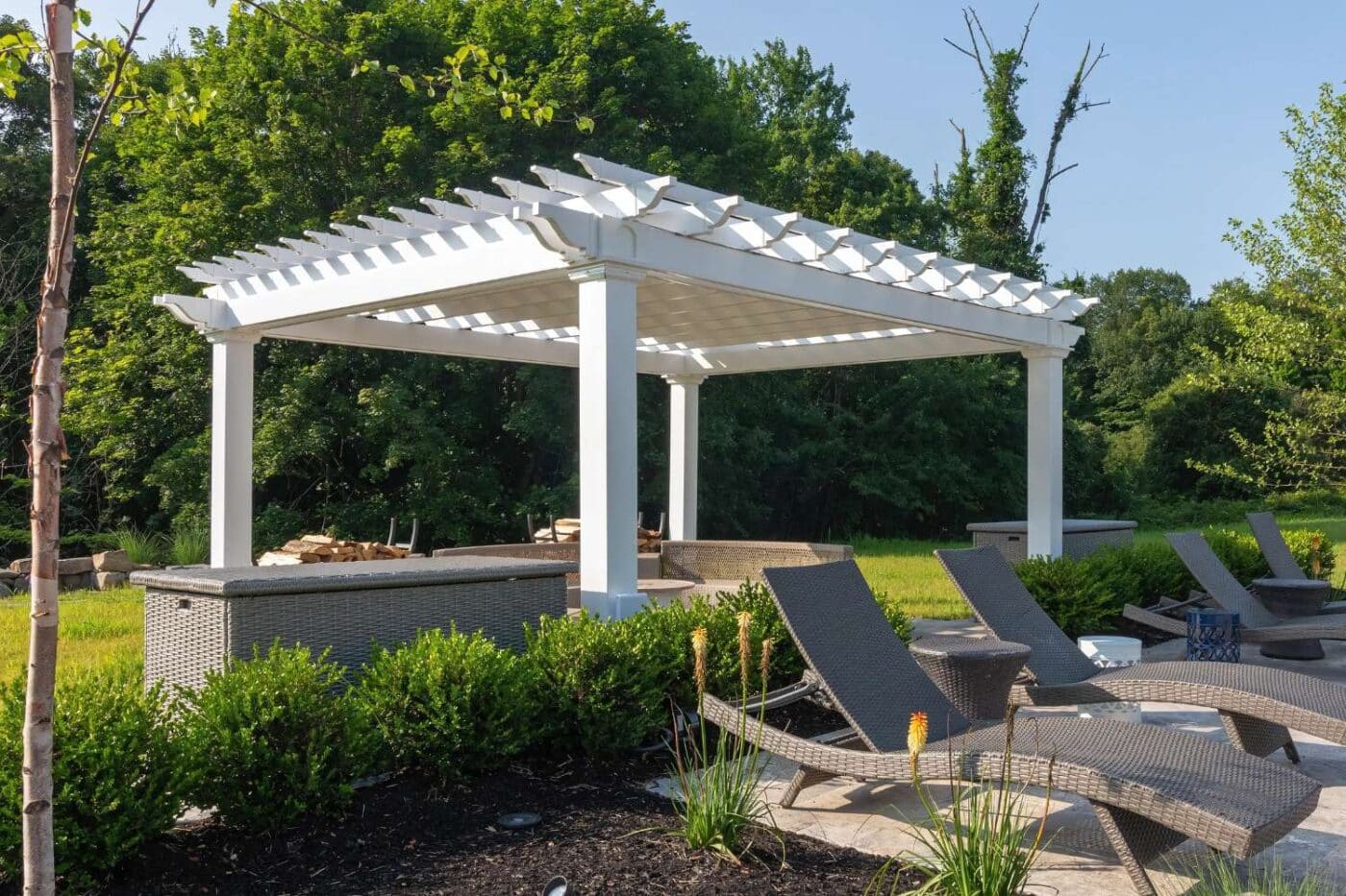 Cancun Vinyl Pergola over patio area