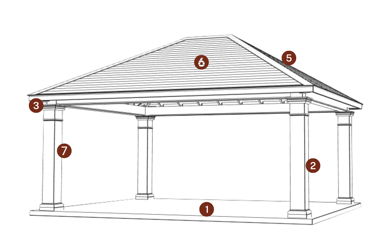 The Caribbean Pavilion 1 Caribbean Sketch with standard features indicated by red circles and numbers
