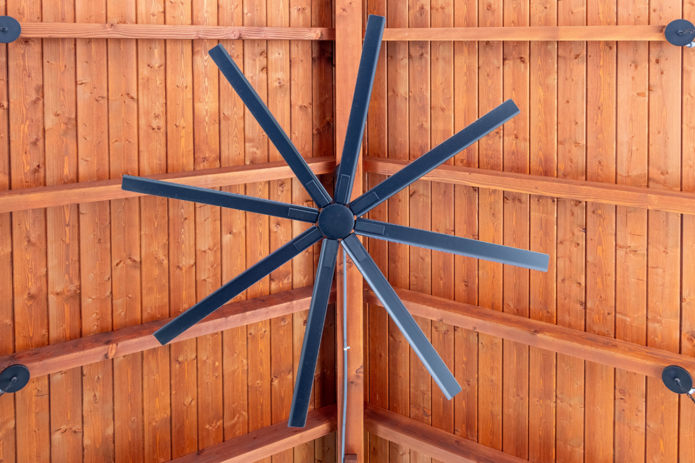 Underneath 20x20 Kingston Pavilion with view of ceiling fan in black