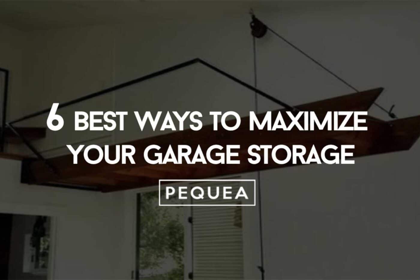 6 Best Ways To Maximize Your Prefab Garage Storage 1 View of ladder in a prefab garage with text overlayed that states: 6 Best Ways to Maximize Your Garage Storagee