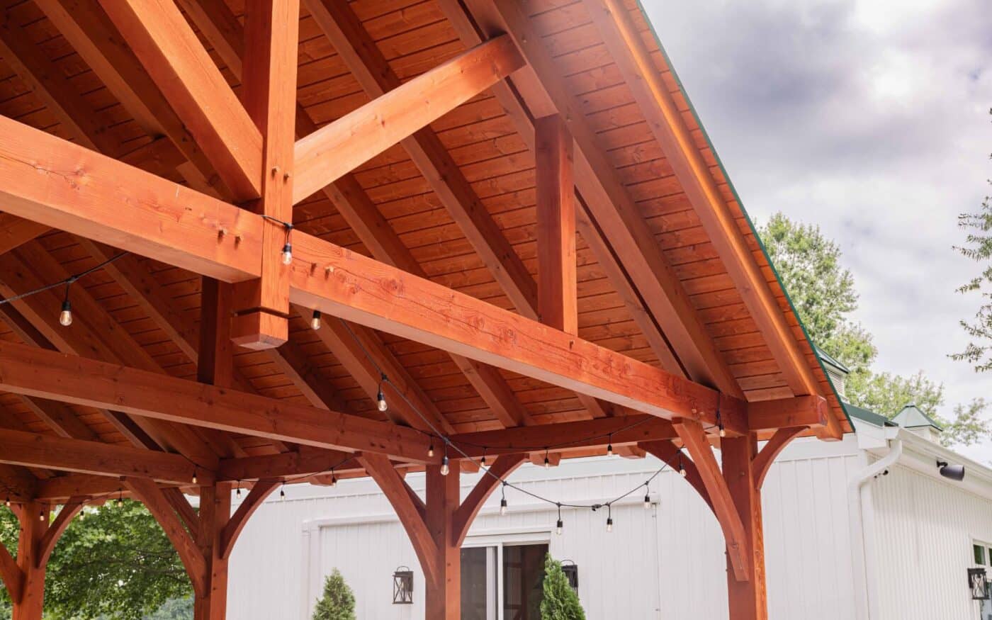 Front of ceiling beams of 38x30 Kingston Pro Timber Frame Pavilion