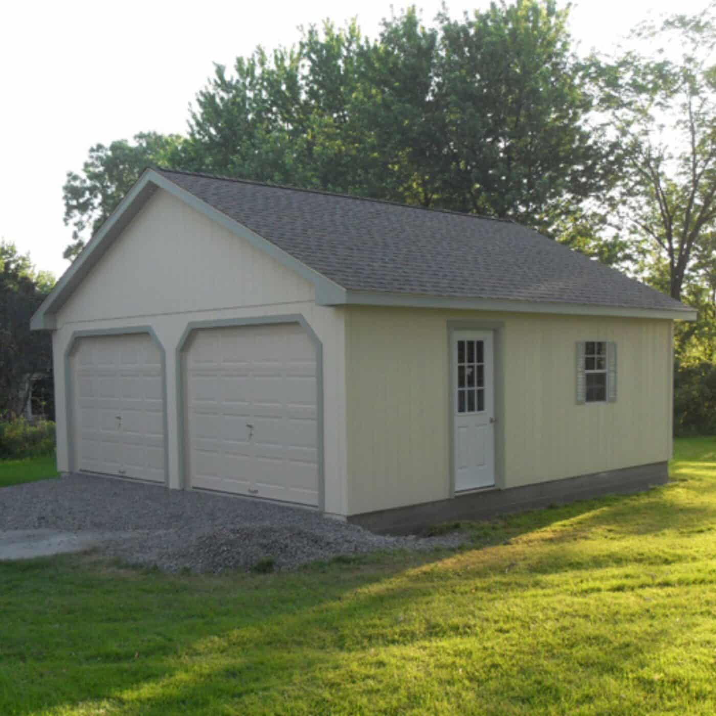 The A-Frame Truss Garage 2 A-Frame garage size with light green trim and yellow siding