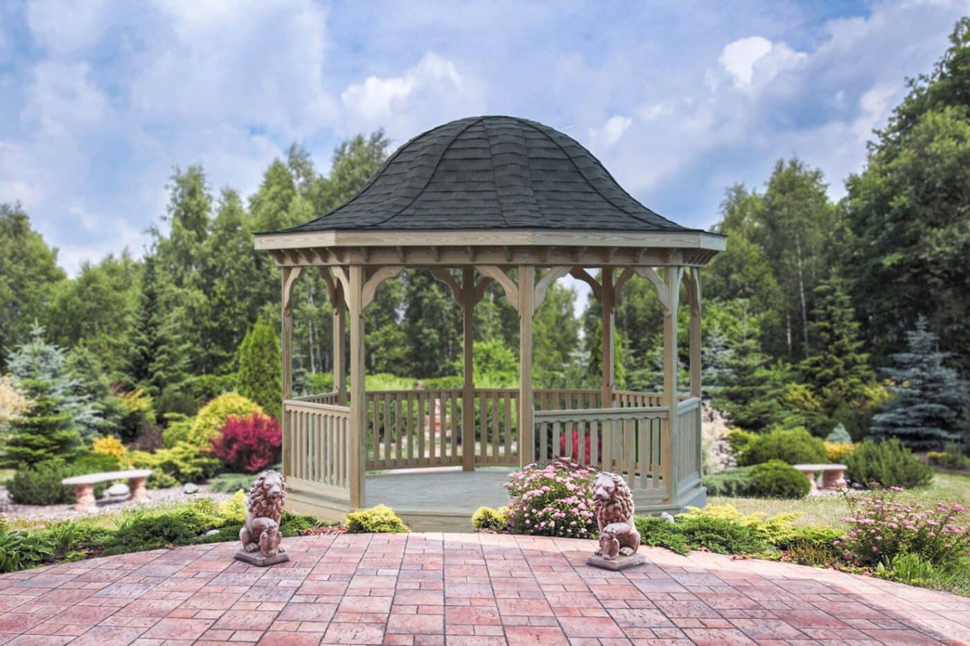 Roof Styles 1 View of vinyl gazebo in garden with bell roof