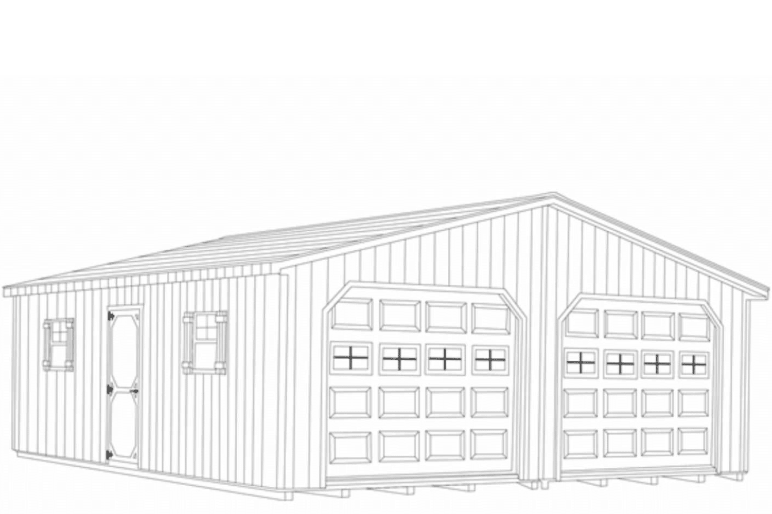 Modular Garage wireframe with two garage doors