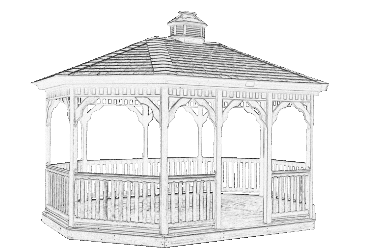 Oval Wood Gazebo sketch with no background