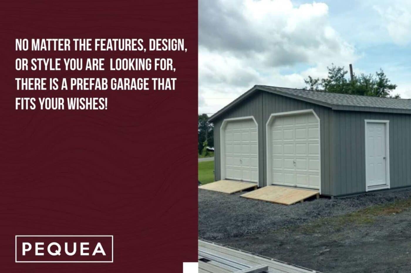 6 Popular Prefab Garage Styles 7 Image of gray modular garage with text overlay that states: no matter the features, design, or style you are looking for, there is a prefab garage that fits your wishes!