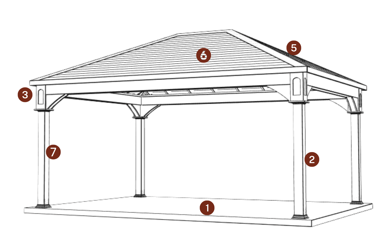 The Shoreline Pavilion 1 Shoreline Sketch with standard features indicated by red circles and numbers