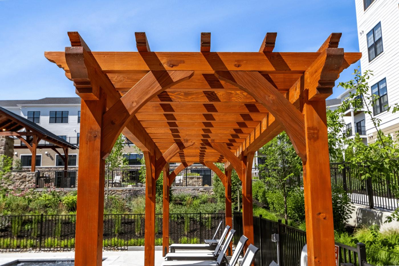 Side and underneath of 7x30 boulder pergola
