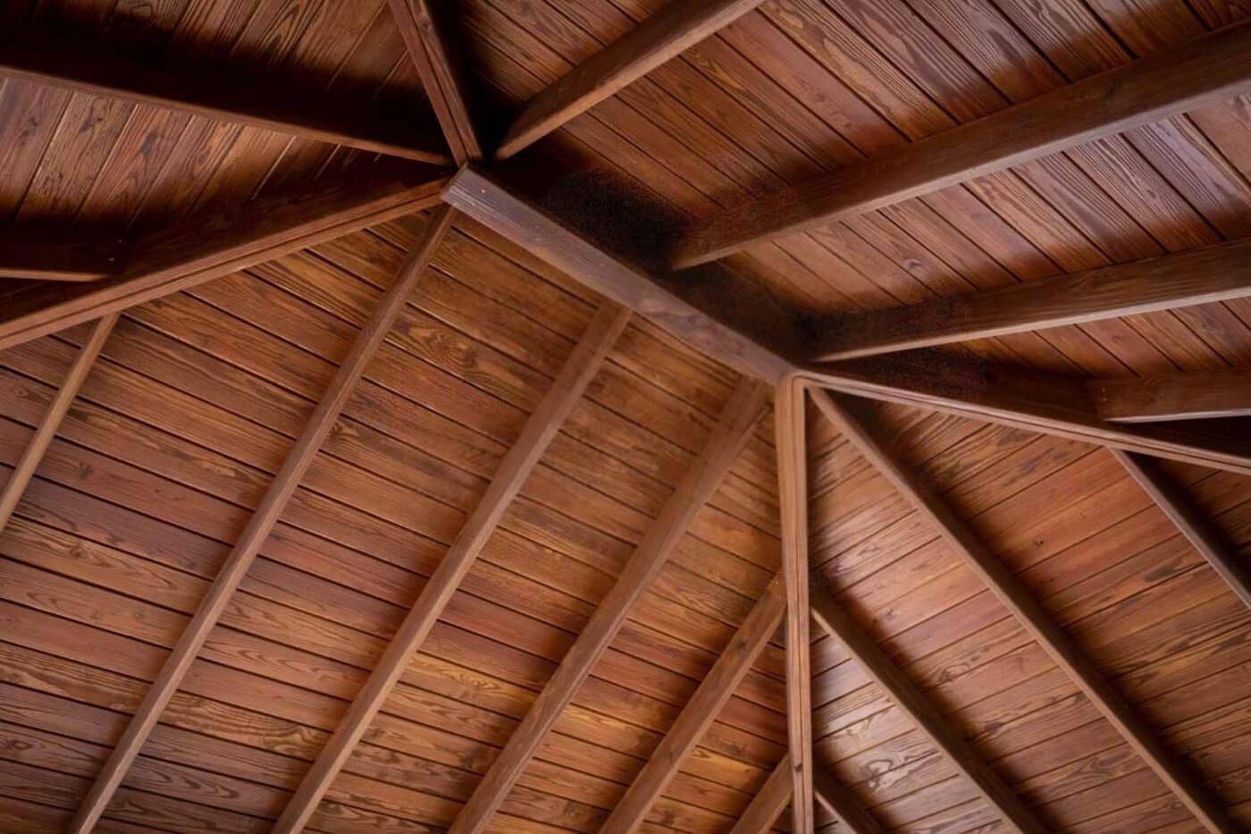 Pavilion Ceiling Material 1 Brown Stained Wood Ceiling