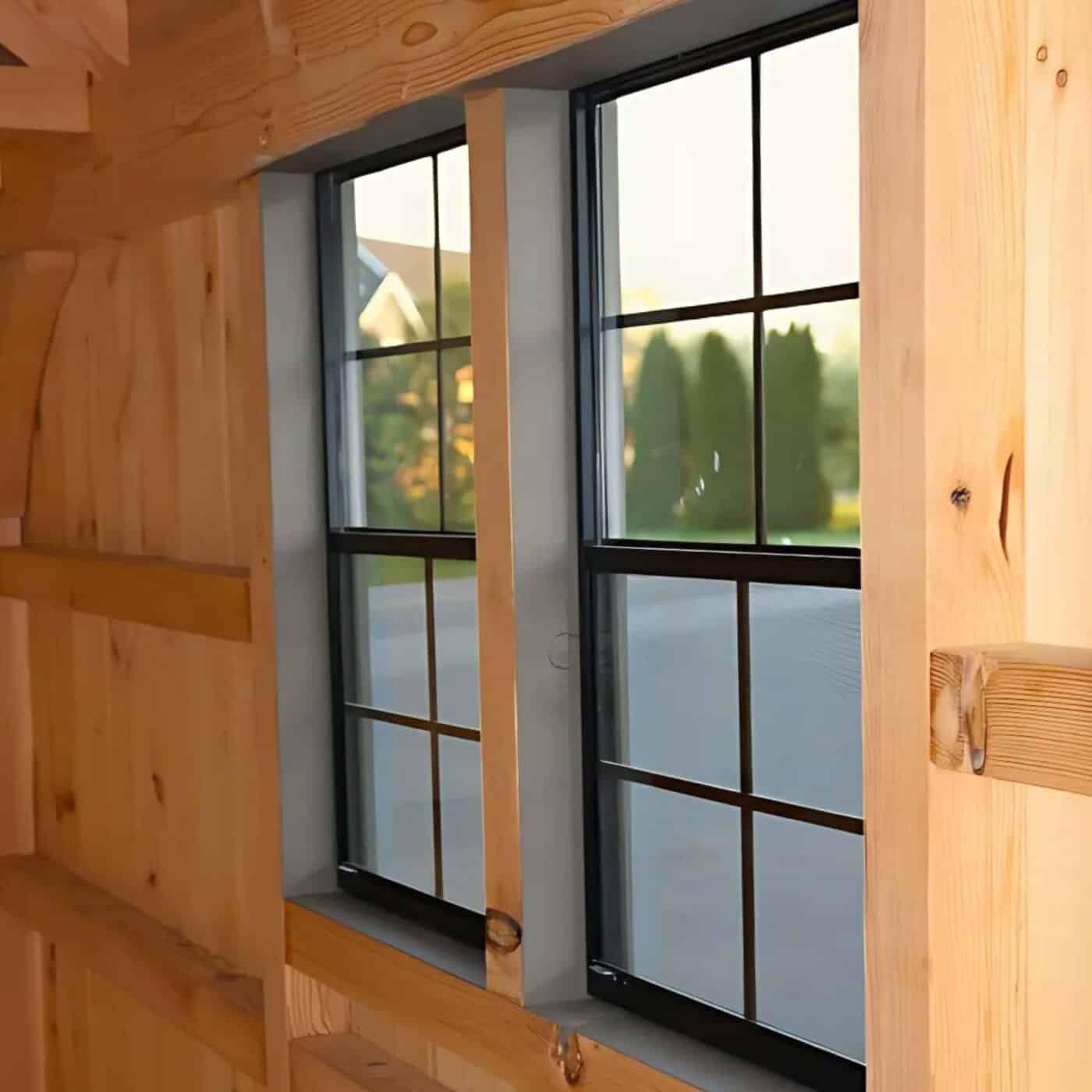 The Somerset Shed 6 Interior of timber frame shed with two single windows