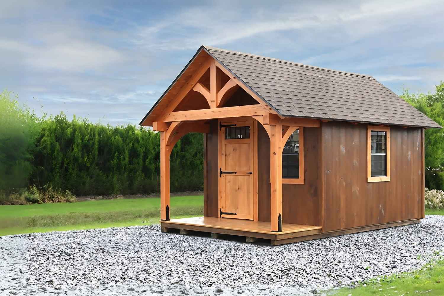 Somerset Shed on gravel foundation against trees