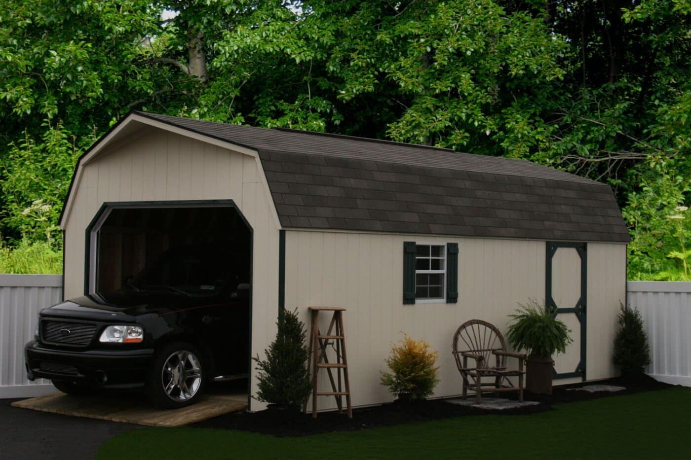 The Standard High Barn Garage 2 Standard high barn garage shed with wood exterior