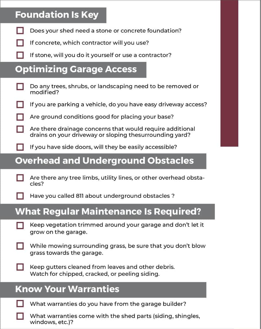 The Ultimate Guide to Preparing for a Prefab Garage 13 Second half of Pequea graphic outlining all the steps to take to prepare for a new garage
